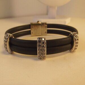 Belle Etoile "Enrapture" Bracelet - Size M / L - Black Rubber & CZs